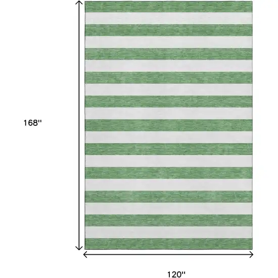 Green And Ivory Striped Washable Area Rug With UV Protection Photo 6