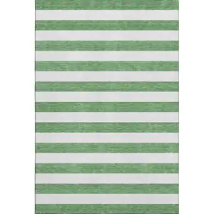 Photo of Green And Ivory Striped Washable Area Rug With UV Protection