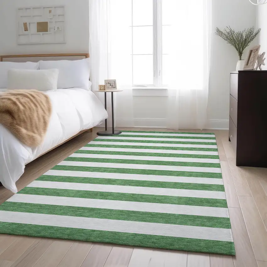 Green And Ivory Striped Washable Area Rug With UV Protection Photo 4