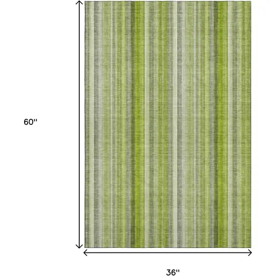 Green And Ivory Striped Washable Area Rug With UV Protection Photo 7