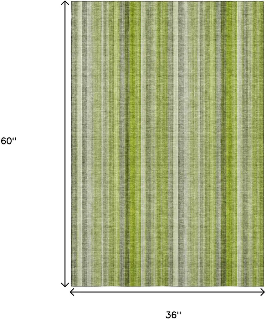 Green And Ivory Striped Washable Area Rug With UV Protection Photo 7