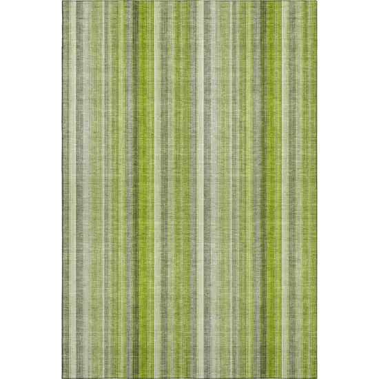 Green And Ivory Striped Washable Area Rug With UV Protection Photo 1