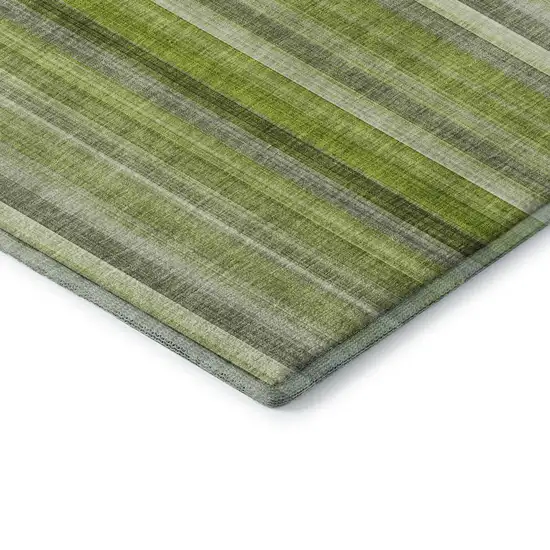 Green And Ivory Striped Washable Area Rug With UV Protection Photo 9