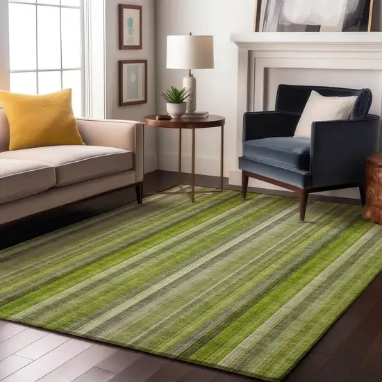 Green And Ivory Striped Washable Area Rug With UV Protection Photo 5
