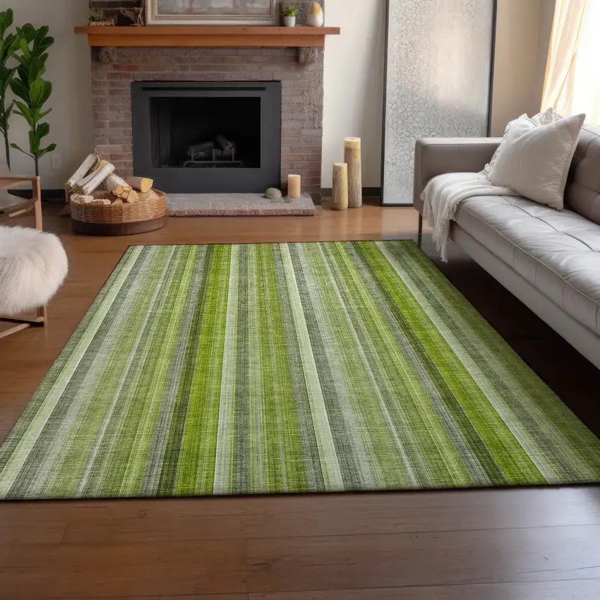 Green And Ivory Striped Washable Area Rug With UV Protection Photo 6