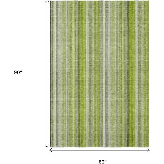 Green And Ivory Striped Washable Area Rug With UV Protection Photo 3