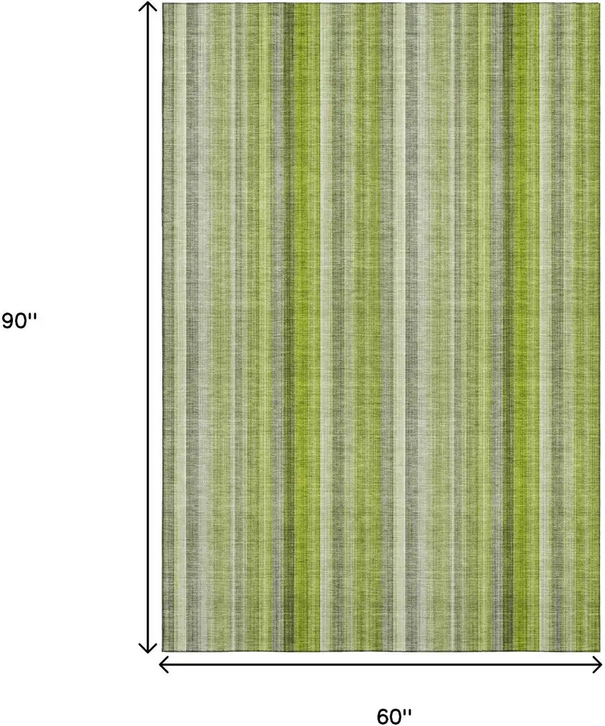 Green And Ivory Striped Washable Area Rug With UV Protection Photo 3