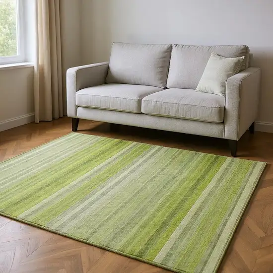 Green And Ivory Striped Washable Area Rug With UV Protection Photo 2