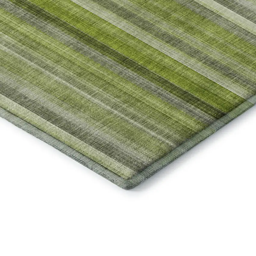 Green And Ivory Striped Washable Area Rug With UV Protection Photo 8