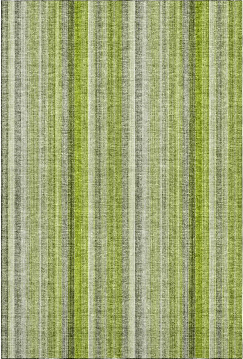 Green And Ivory Striped Washable Area Rug With UV Protection Photo 1