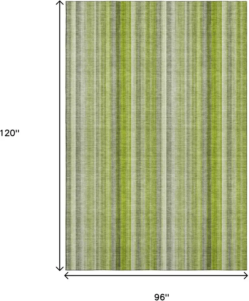 Green And Ivory Striped Washable Area Rug With UV Protection Photo 3