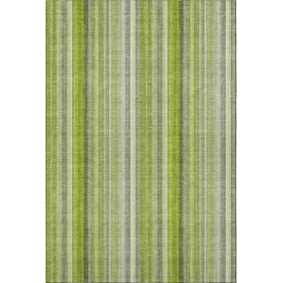 Green And Ivory Striped Washable Area Rug With UV Protection Photo 4