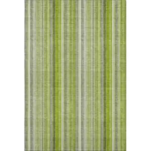 Photo of Green And Ivory Striped Washable Area Rug With UV Protection
