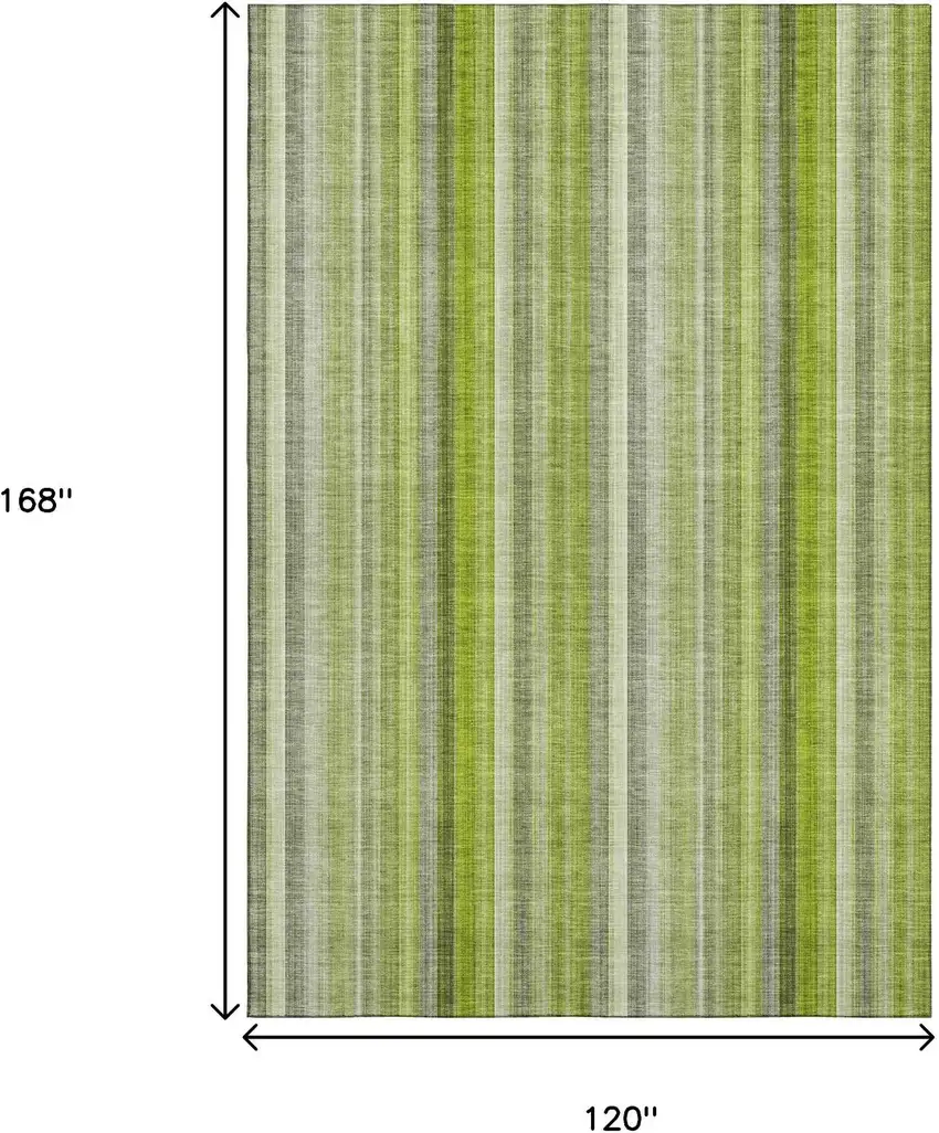 Green And Ivory Striped Washable Area Rug With UV Protection Photo 3