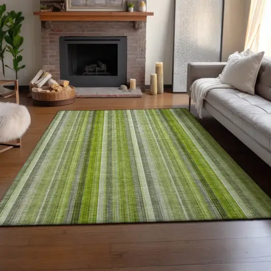 Green And Ivory Striped Washable Area Rug With UV Protection Photo 6
