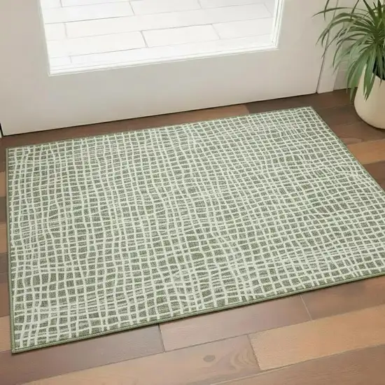 Green And Ivory Striped Washable Area Rug With UV Protection Photo 1