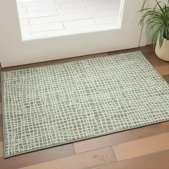 Green And Ivory Striped Washable Area Rug With UV Protection Photo 2