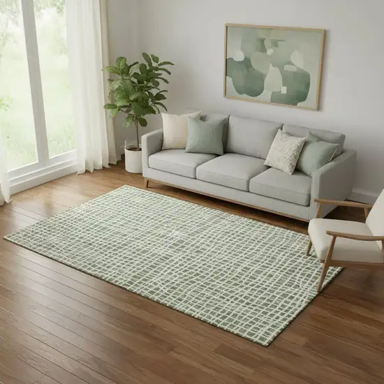 Green And Ivory Striped Washable Area Rug With UV Protection Photo 1