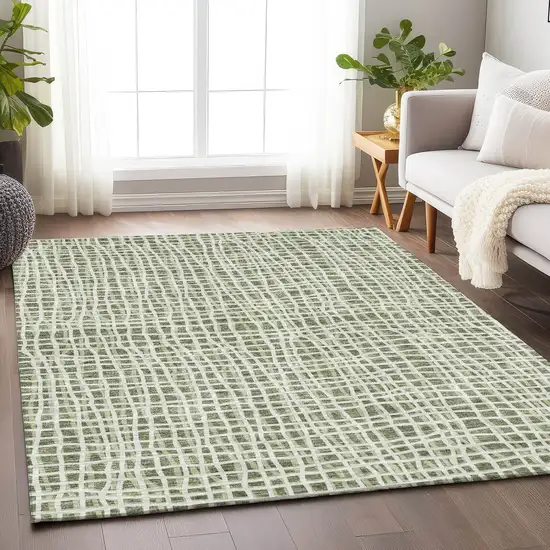 Green And Ivory Striped Washable Area Rug With UV Protection Photo 5