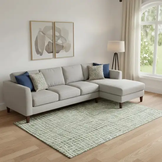 Green And Ivory Striped Washable Area Rug With UV Protection Photo 1