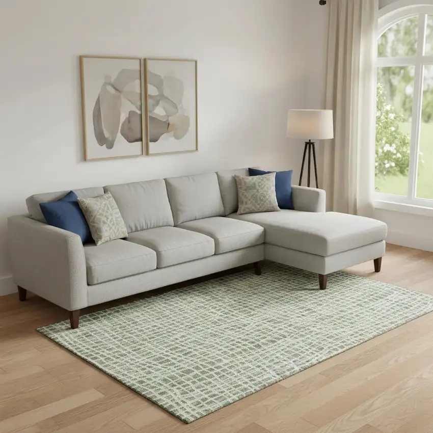 Green And Ivory Striped Washable Area Rug With UV Protection Photo 1