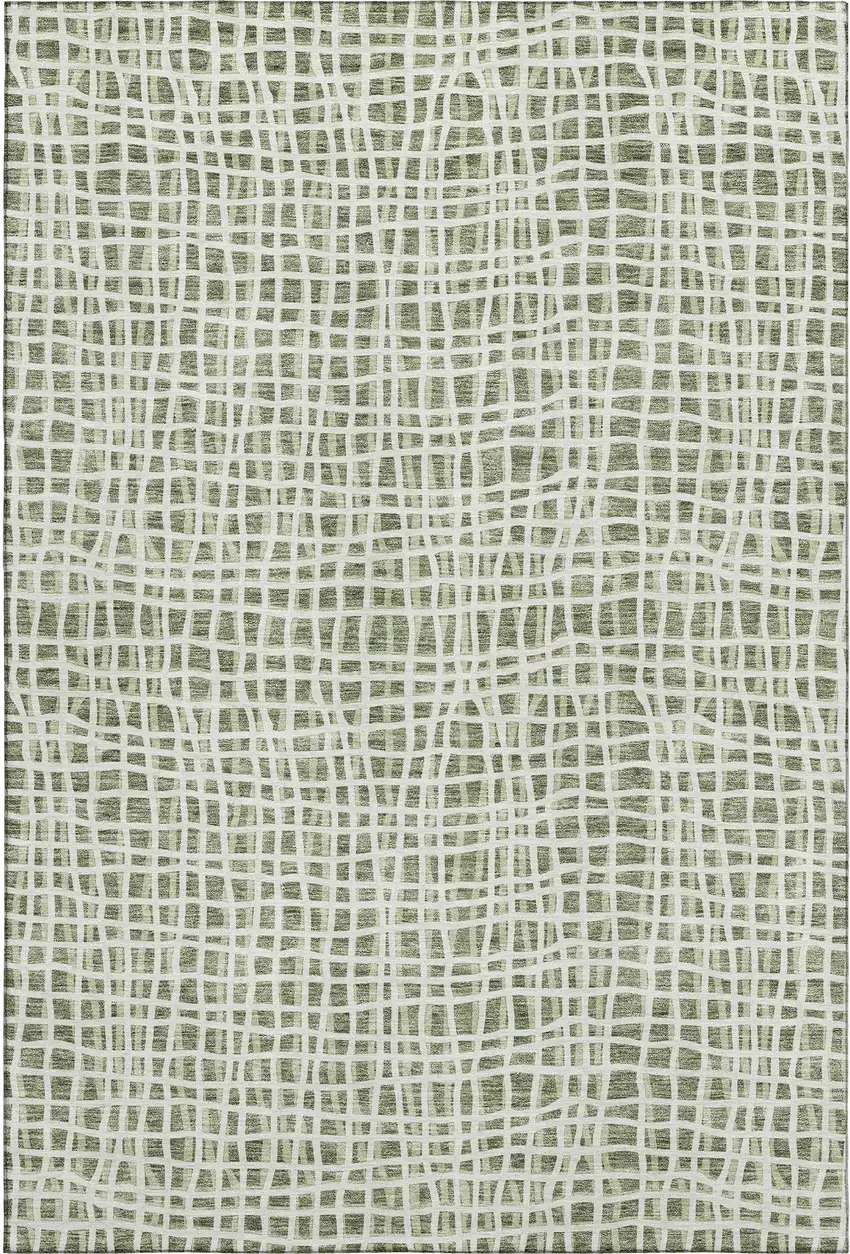 Green And Ivory Striped Washable Area Rug With UV Protection Photo 1