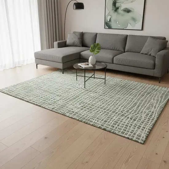 Green And Ivory Striped Washable Area Rug With UV Protection Photo 2