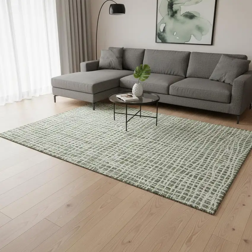 Green And Ivory Striped Washable Area Rug With UV Protection Photo 2