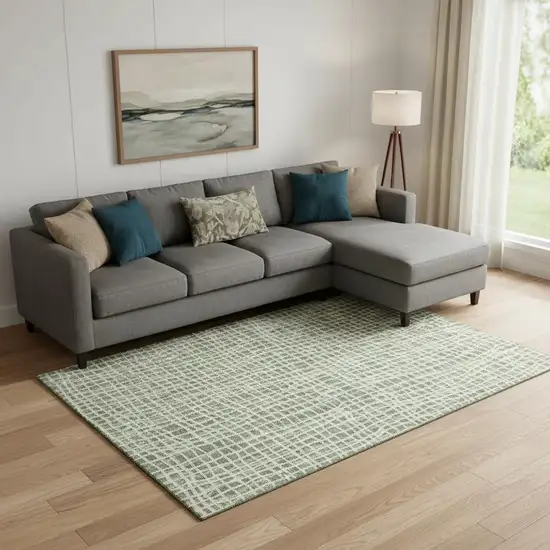 Green And Ivory Striped Washable Area Rug With UV Protection Photo 1