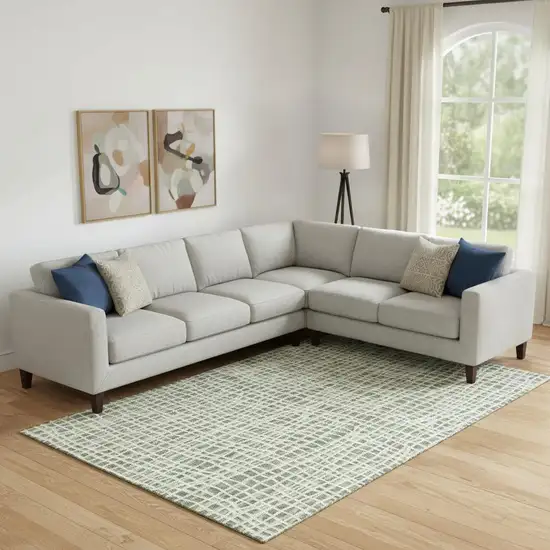 Green And Ivory Striped Washable Area Rug With UV Protection Photo 1