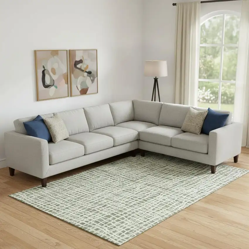 Green And Ivory Striped Washable Area Rug With UV Protection Photo 1