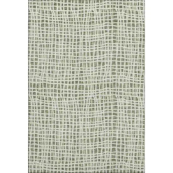 Green And Ivory Striped Washable Area Rug With UV Protection Photo 1