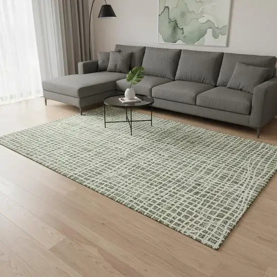 Green And Ivory Striped Washable Area Rug With UV Protection Photo 2