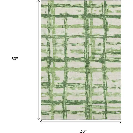 Green And Ivory Striped Washable Area Rug With UV Protection Photo 3