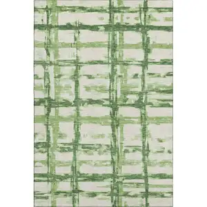 Photo of Green And Ivory Striped Washable Area Rug With UV Protection