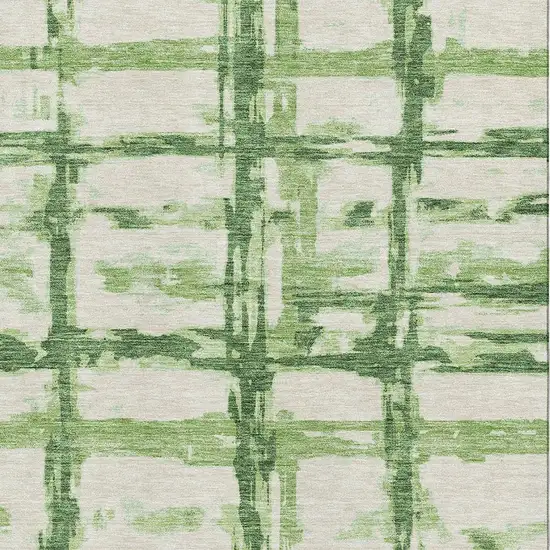 Green And Ivory Striped Washable Area Rug With UV Protection Photo 3