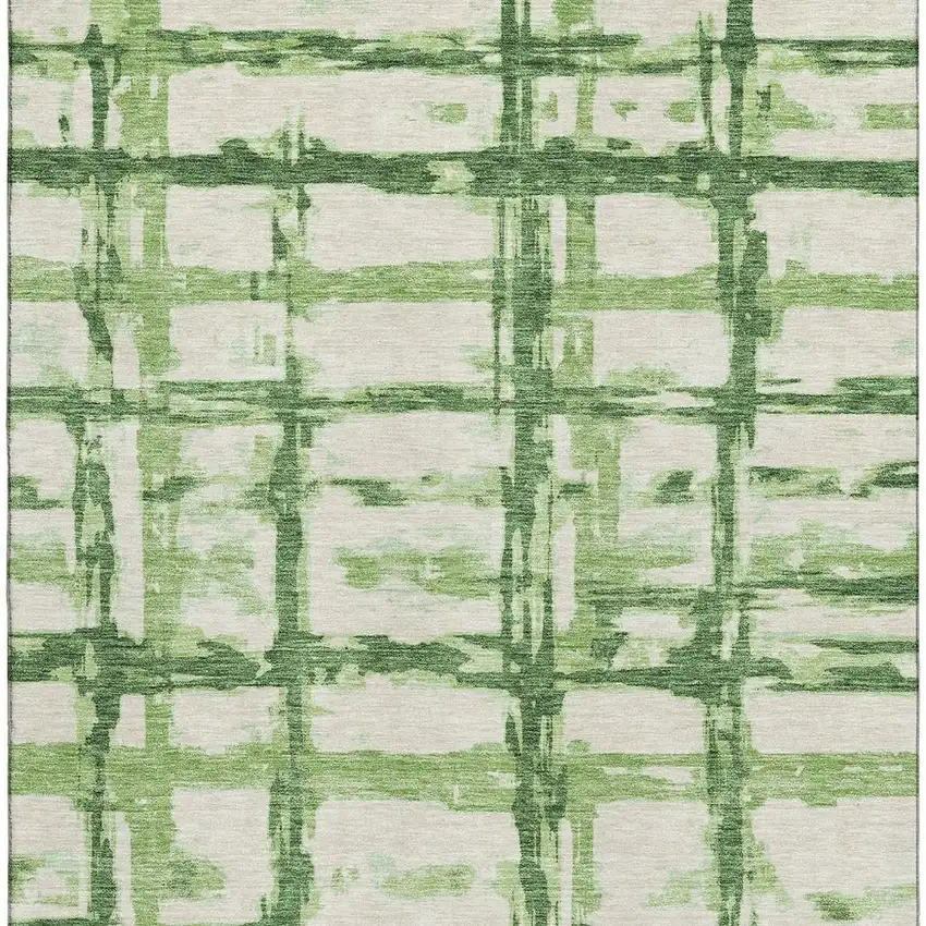 Green And Ivory Striped Washable Area Rug With UV Protection Photo 3