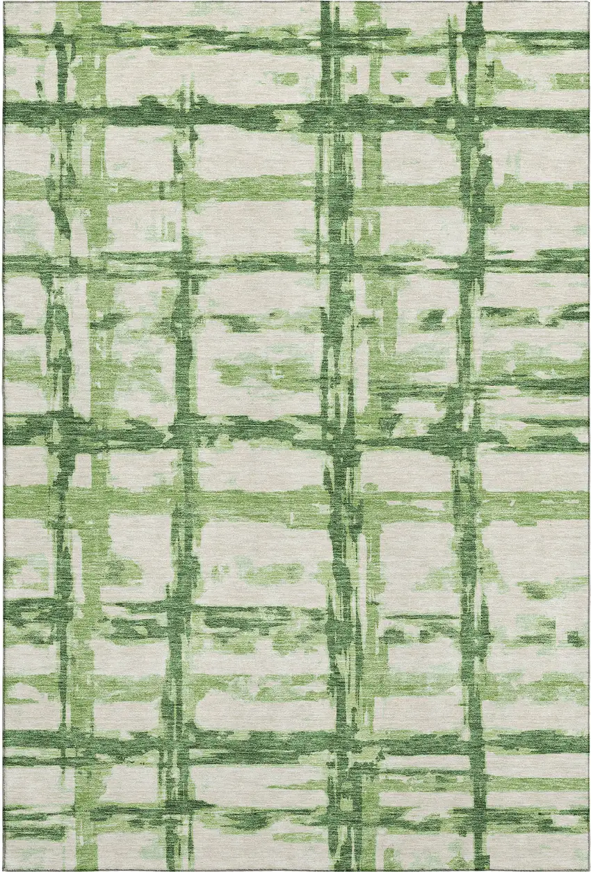 Green And Ivory Striped Washable Area Rug With UV Protection Photo 1