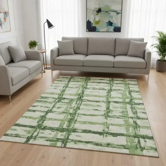 Green And Ivory Striped Washable Area Rug With UV Protection Photo 2
