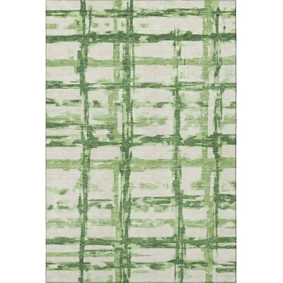 Green And Ivory Striped Washable Area Rug With UV Protection Photo 4
