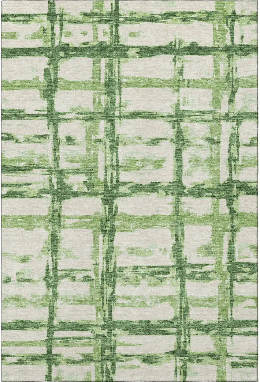 Green And Ivory Striped Washable Area Rug With UV Protection Photo 4