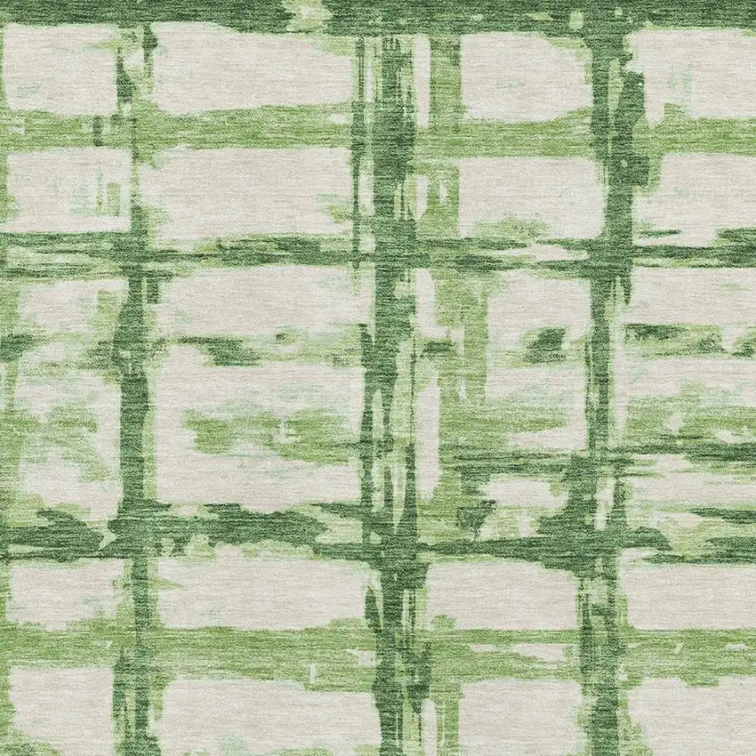 Green And Ivory Striped Washable Area Rug With UV Protection Photo 3