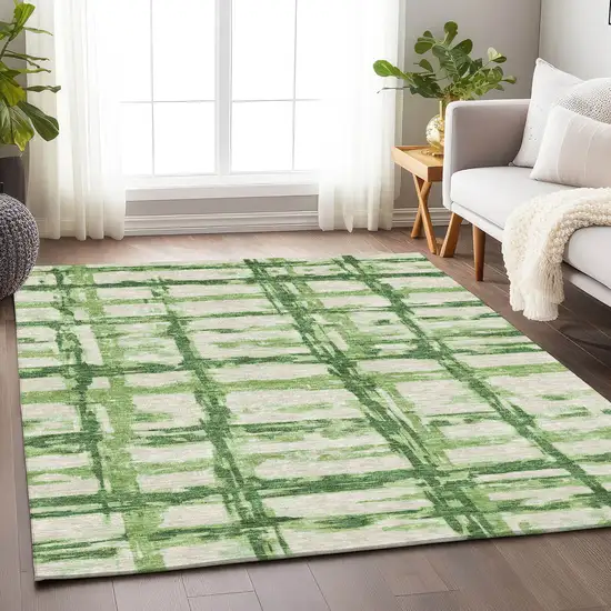 Green And Ivory Striped Washable Area Rug With UV Protection Photo 5