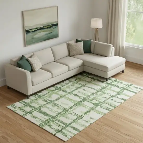 Green And Ivory Striped Washable Area Rug With UV Protection Photo 1