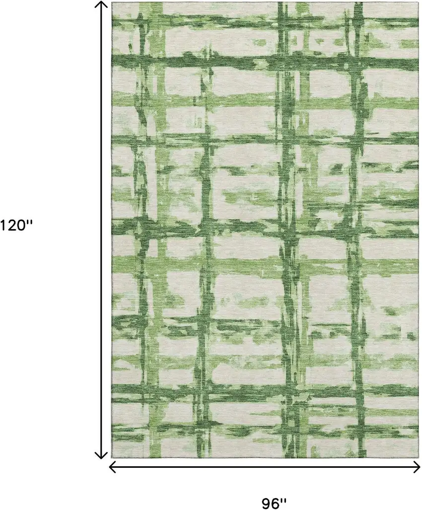 Green And Ivory Striped Washable Area Rug With UV Protection Photo 3