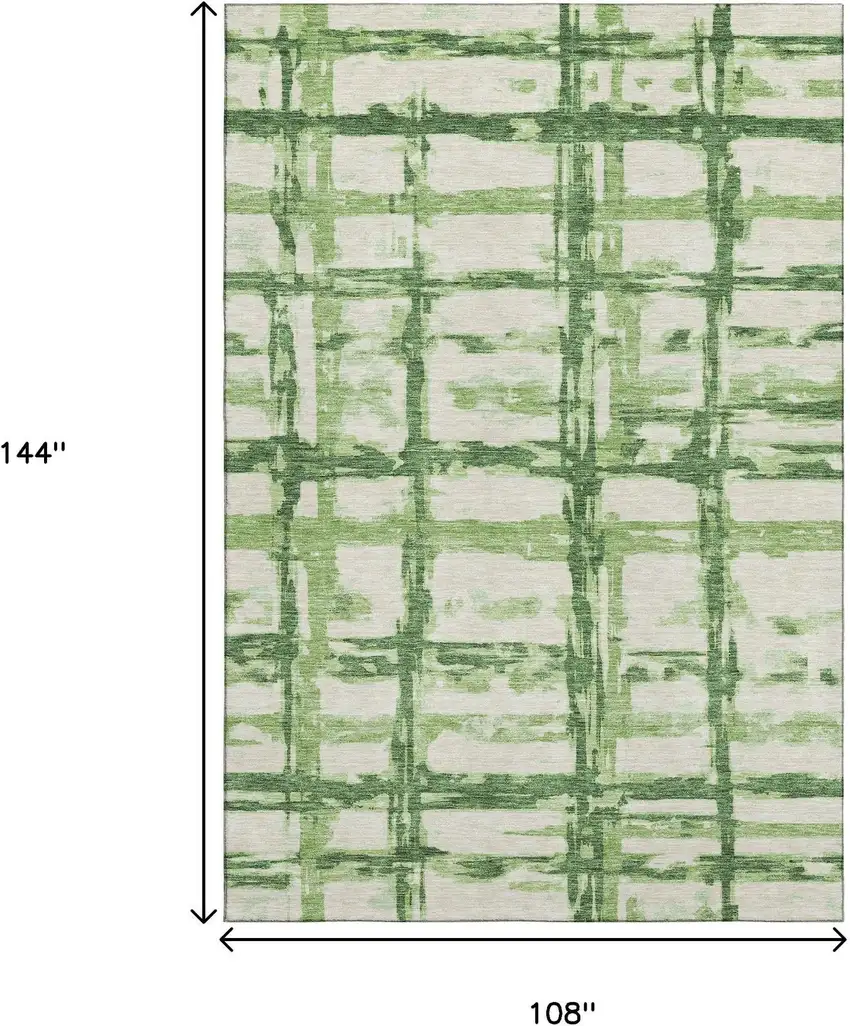 Green And Ivory Striped Washable Area Rug With UV Protection Photo 3