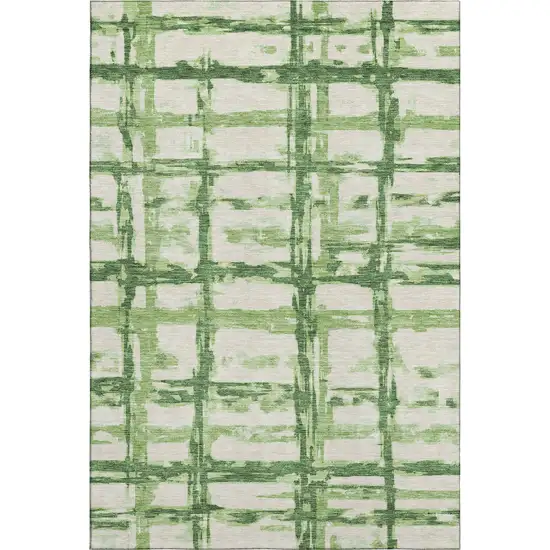 Green And Ivory Striped Washable Area Rug With UV Protection Photo 1
