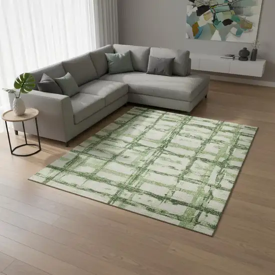 Green And Ivory Striped Washable Area Rug With UV Protection Photo 2