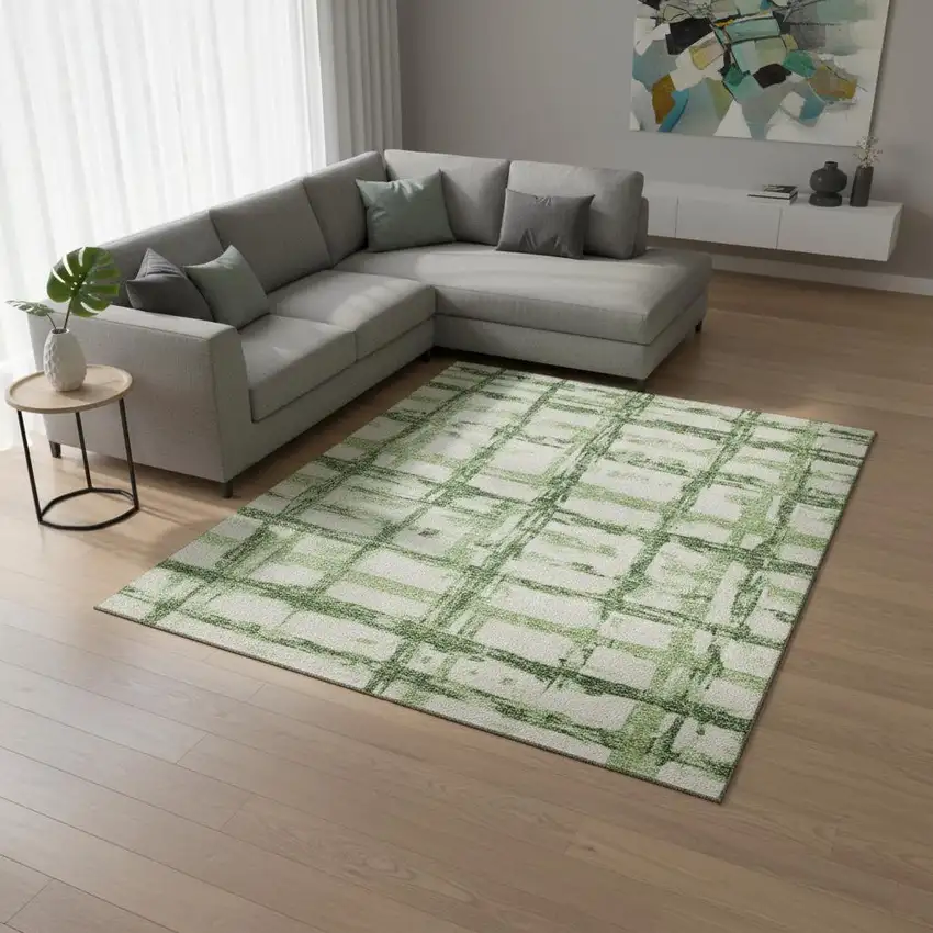 Green And Ivory Striped Washable Area Rug With UV Protection Photo 2