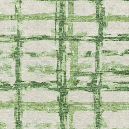 Green And Ivory Striped Washable Area Rug With UV Protection Photo 3